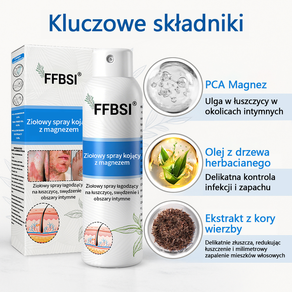 Szybka ulga w swędzeniu i ukojenie zaczerwienionej skóry! ⭐FFBSI® Magnezowy spray ziołowy na łuszczycę 🔥Łagodzi objawy łuszczycy, egzemy i trądziku, zmniejsza wypryski i przebarwienia, głęboko nawilża i wspiera regenerację skóry