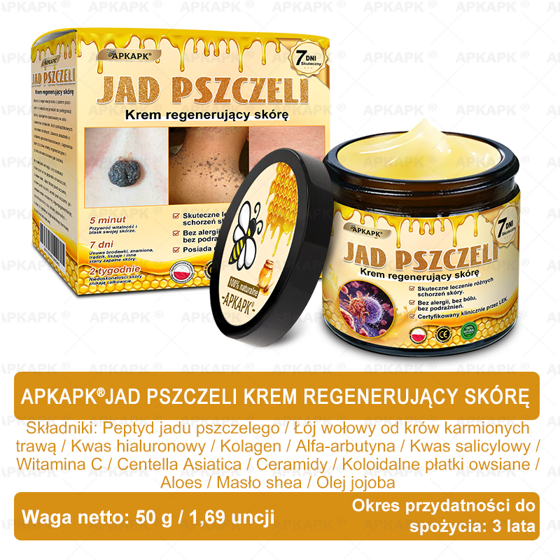 ΑPΚΑPK® Jad Pszczoły Kompleksowy Krem✨✨pomaga w leczeniu problemów skórnych, takich jak: zmarszczki, blizny, plamy pigmentacyjne, rozstępy, trądzik, łuszczyca, egzema, zmiany skórne, podrażnienia, stany zapalne i inne problemy skórne🔥