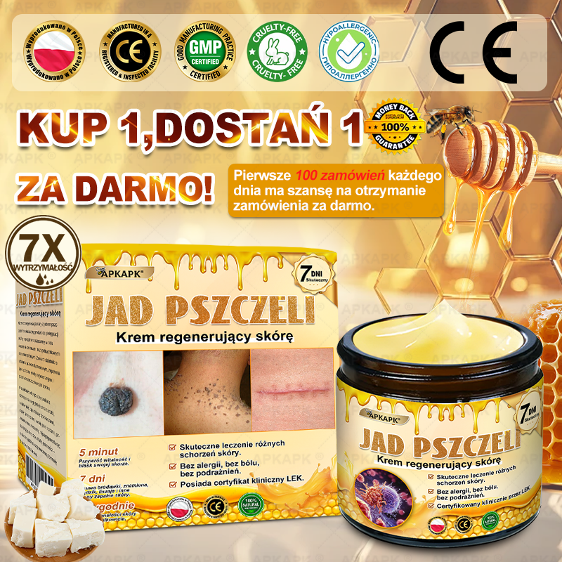 ΑPΚΑPK® Jad Pszczoły Kompleksowy Krem✨✨pomaga w leczeniu problemów skórnych, takich jak: zmarszczki, blizny, plamy pigmentacyjne, rozstępy, trądzik, łuszczyca, egzema, zmiany skórne, podrażnienia, stany zapalne i inne problemy skórne🔥