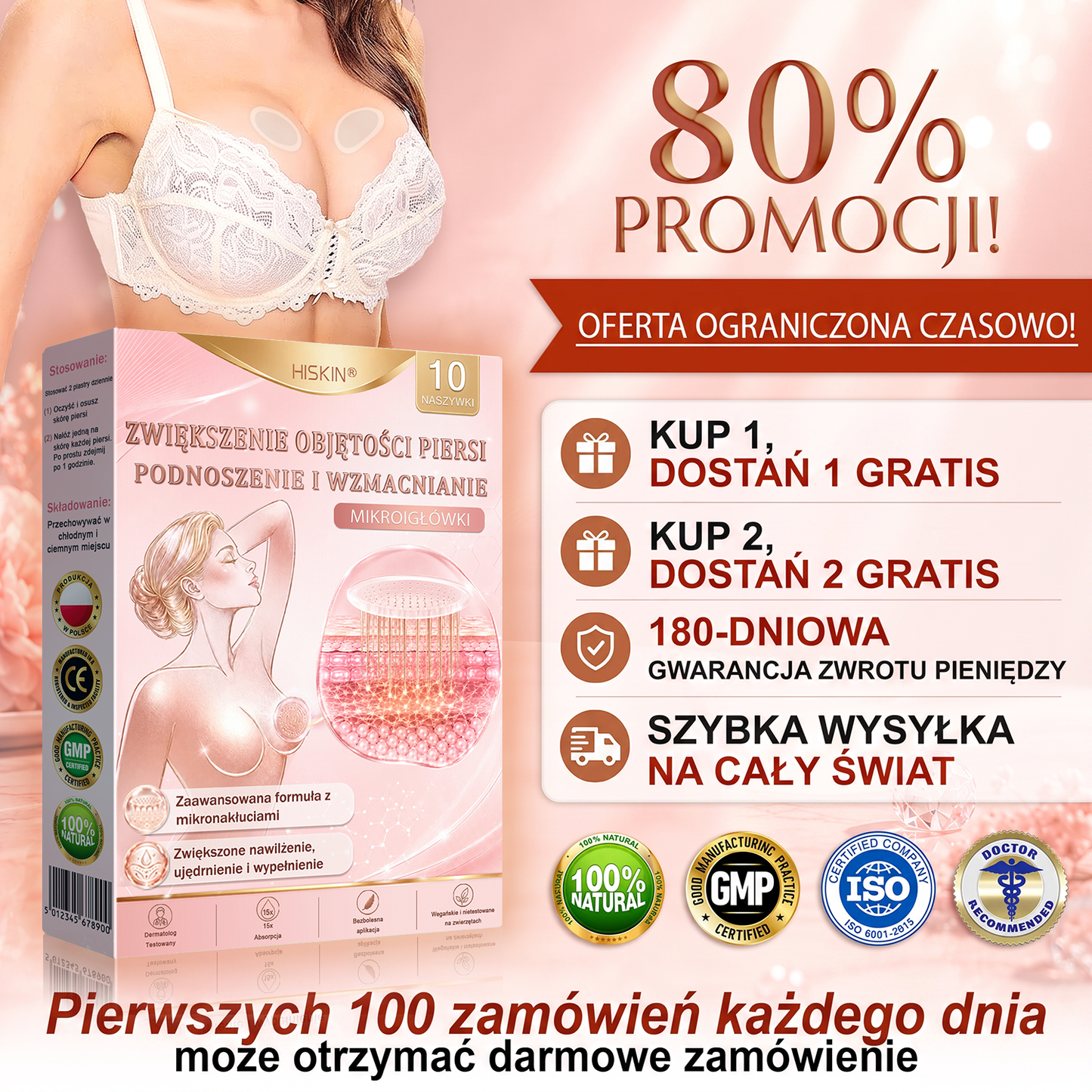 💜HISKIN® Mikroigłowe plastry na piersi wspierające efekt pełniejszego wyglądu, liftingu i ujędrnienia
