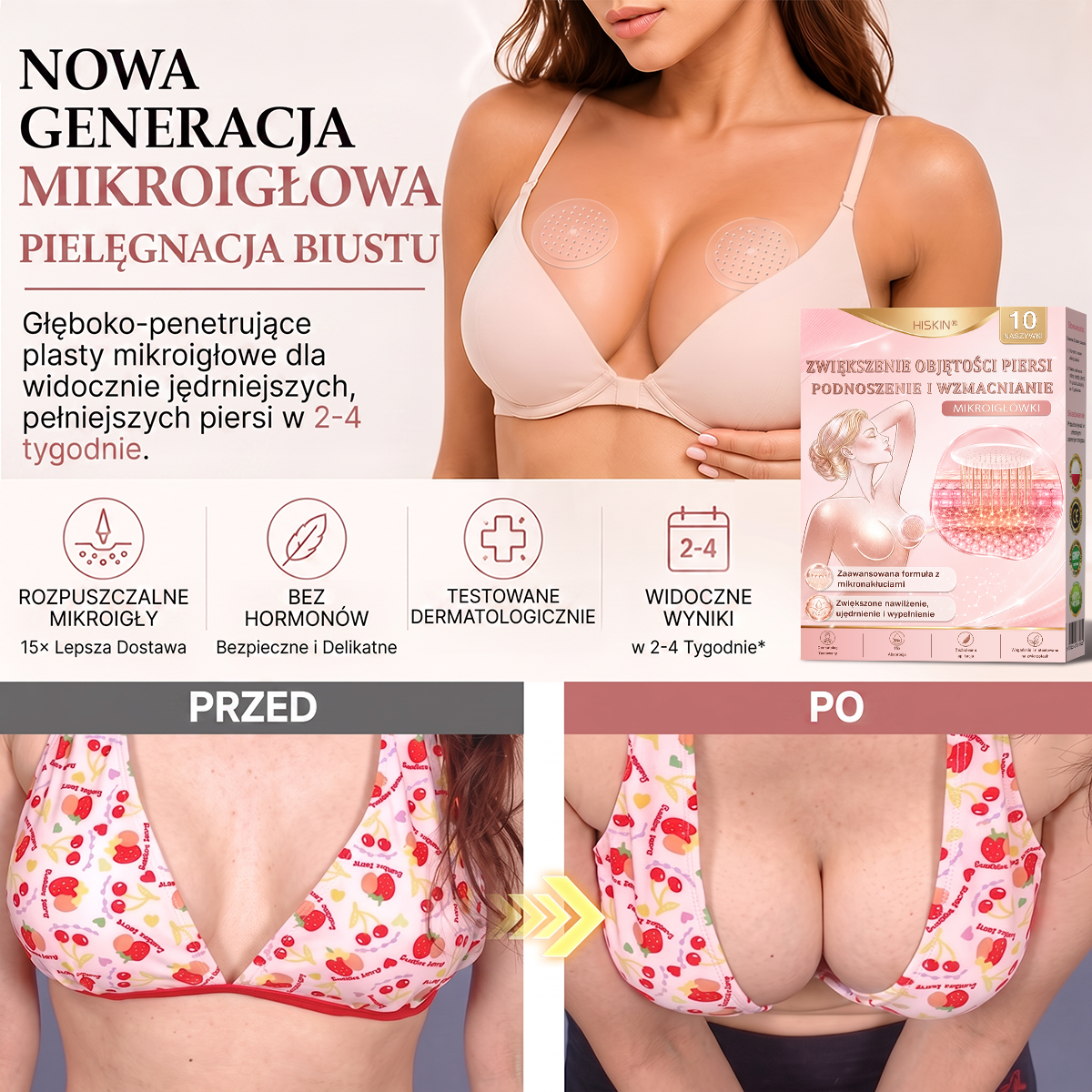 💜HISKIN® Mikroigłowe plastry na piersi wspierające efekt pełniejszego wyglądu, liftingu i ujędrnienia