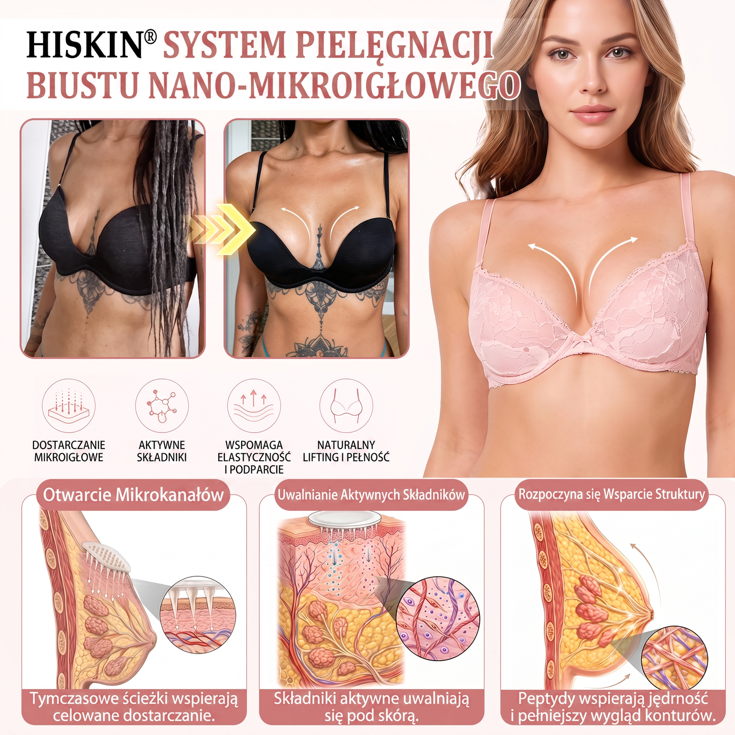 💜HISKIN® Mikroigłowe plastry na piersi wspierające efekt pełniejszego wyglądu, liftingu i ujędrnienia
