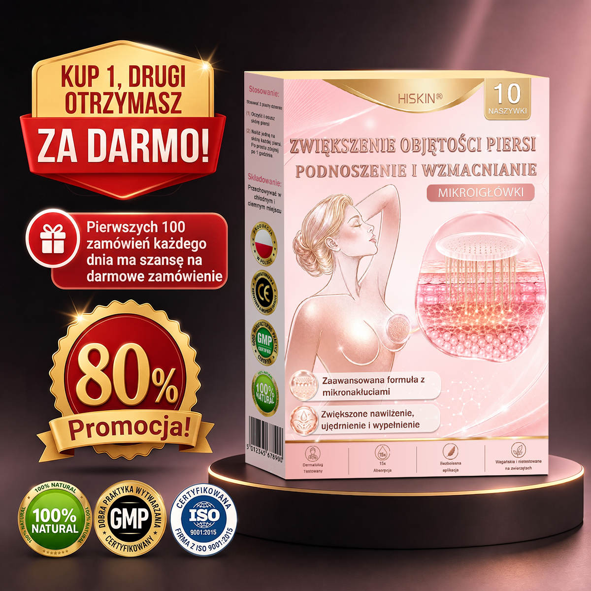 💜HISKIN® Mikroigłowe plastry na piersi wspierające efekt pełniejszego wyglądu, liftingu i ujędrnienia